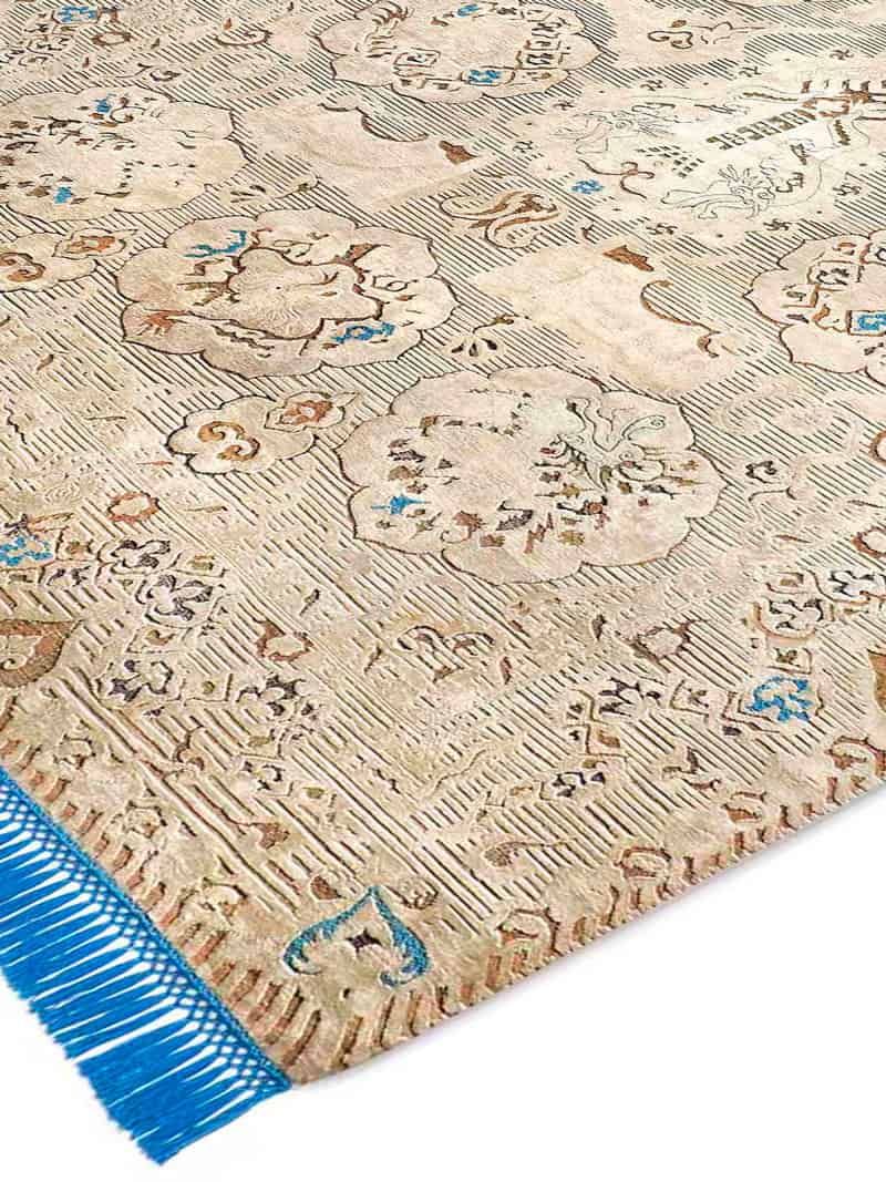 Tappeto Annodato Dragon Blu/Beige