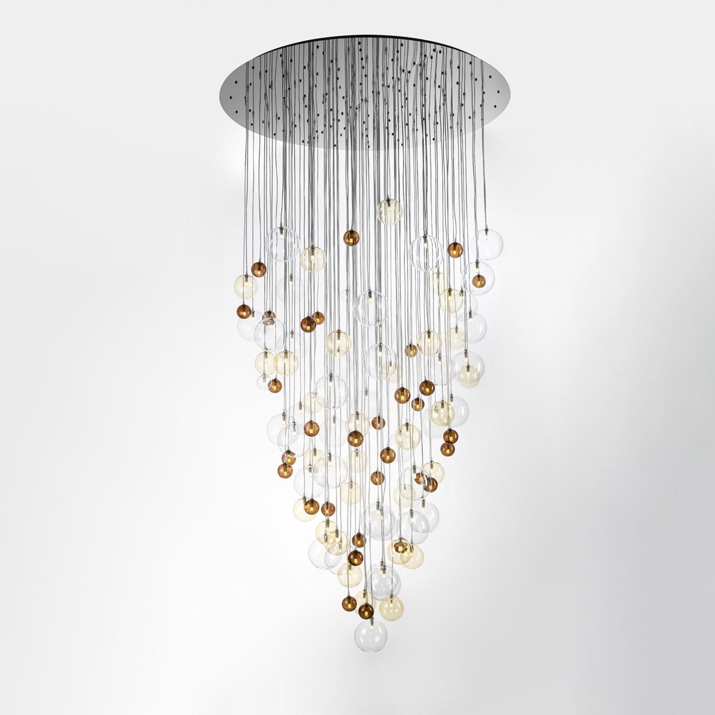 Lampadario a Cascata con Sfere in Vetro Multicolore