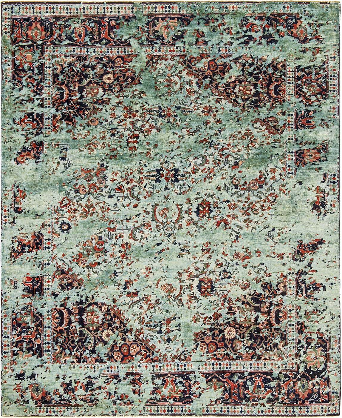 Tappeto Serapi Queensbury Double Sky Azzurro Grigio Blu Seta