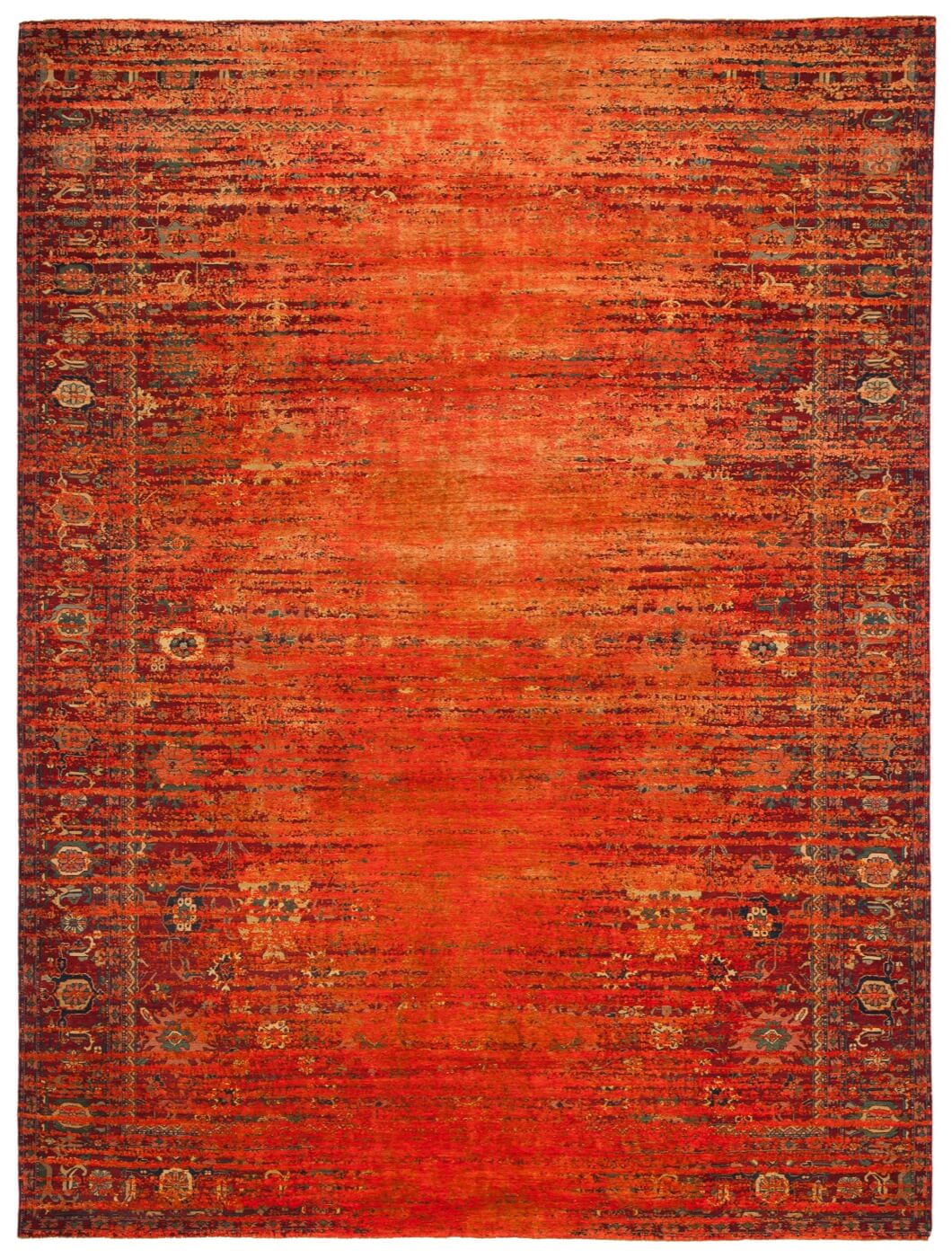 Tappeto Bidjar Kingscross Stomped Reverse Rosso Arancione Neon Seta | Misura: 300 x 400 cm