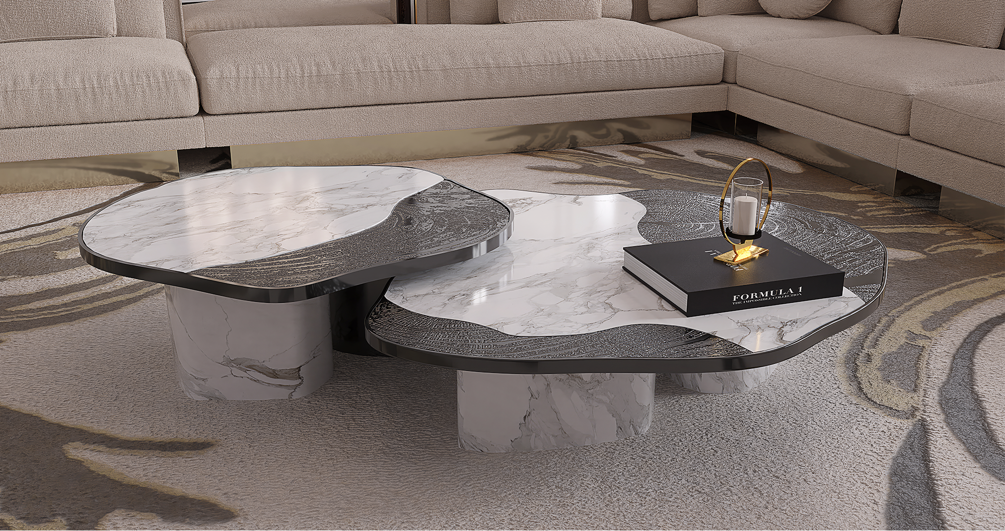 Set Tavoli Athena in Marmo Calacatta e Onice