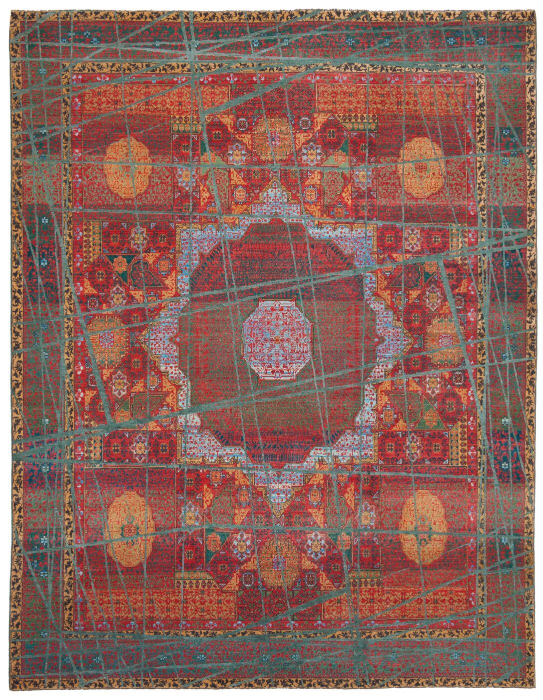 Tappeto Mamluk Columbus Wrapped Rosso Grigio Lino