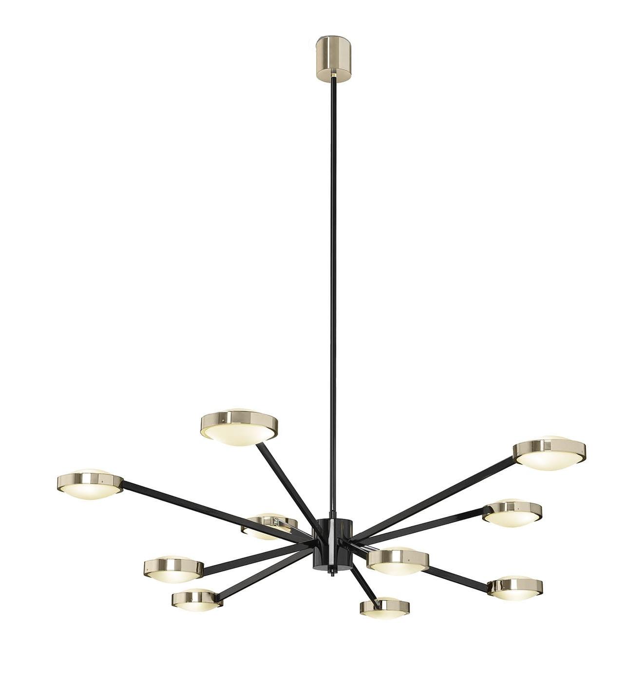 Lampadario Grand Art Deco in Nero e Ottone Lucido