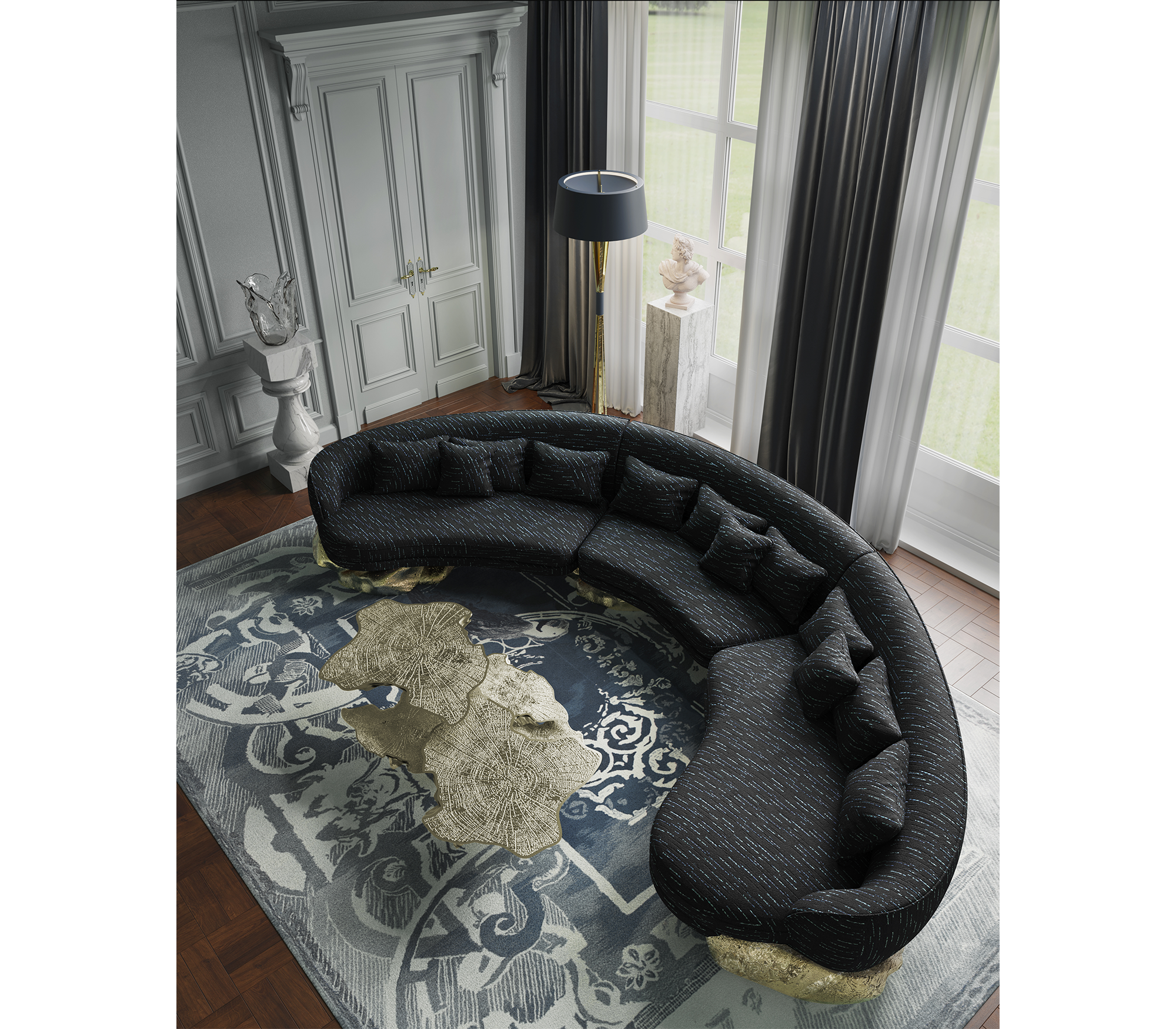 Divano Curvo Nero Angora
