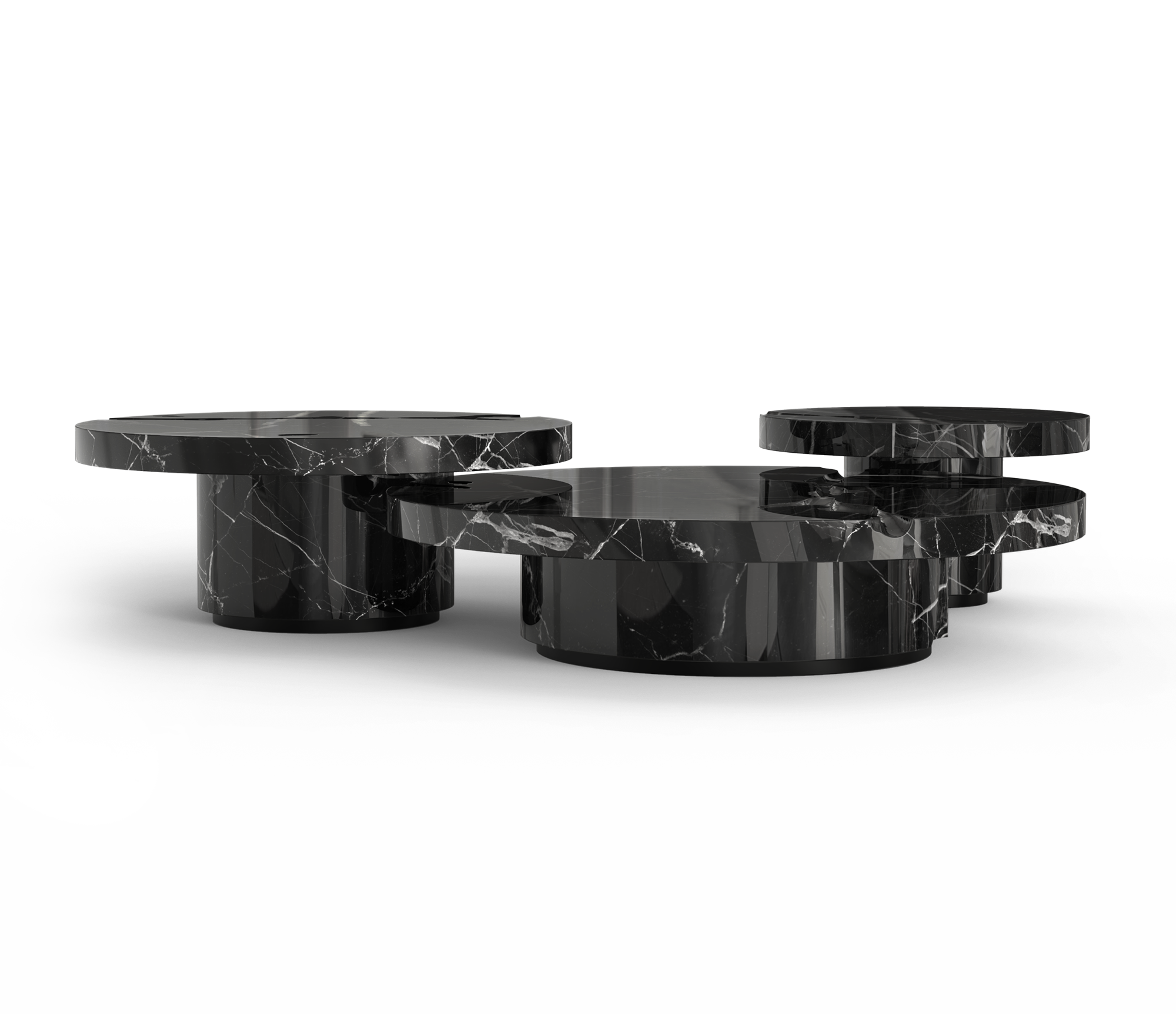 Set Tavolini Centrali in Marmo Nero Marquina Dominion (3 Pezzi)