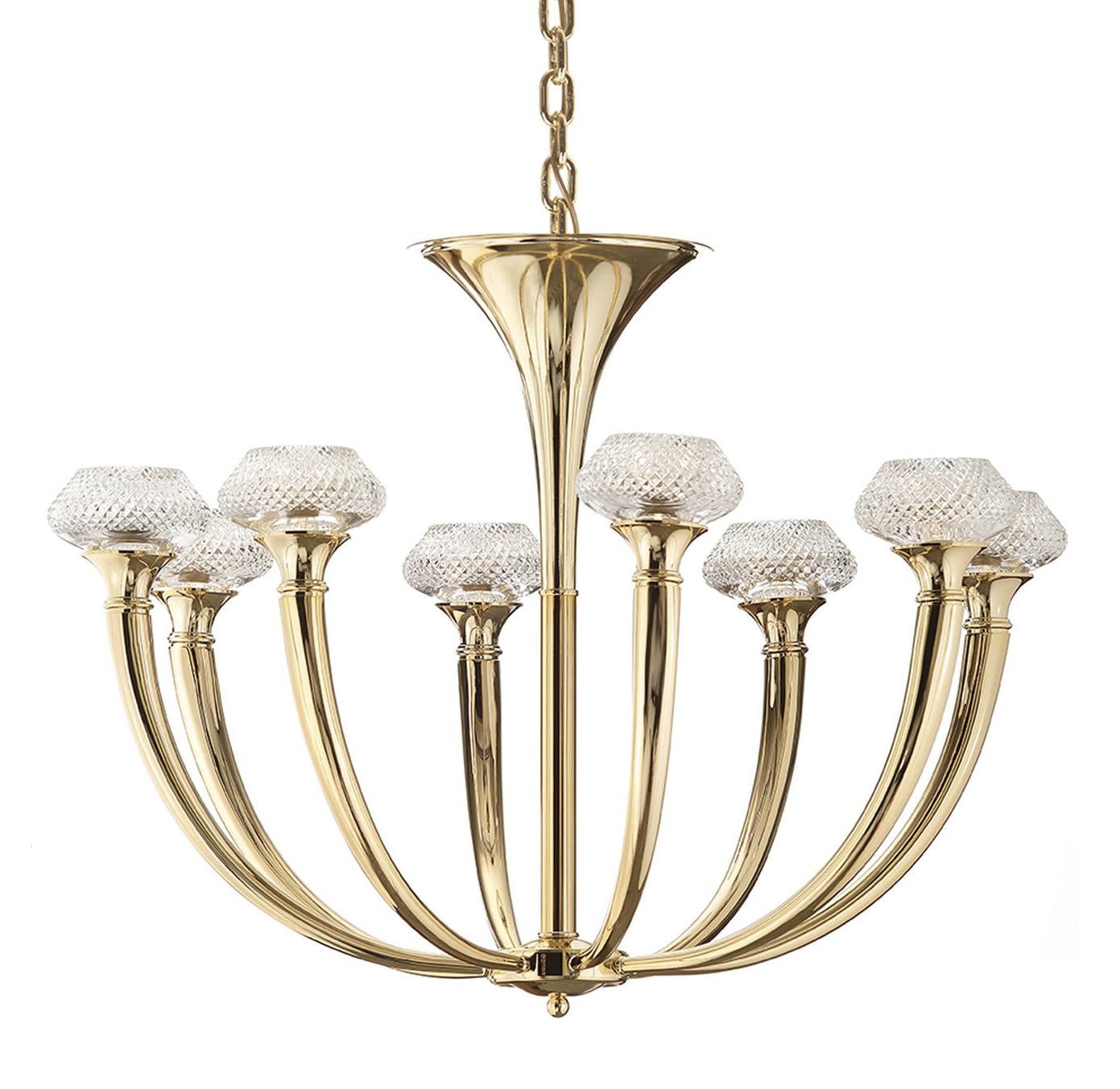 Lampadario a 8 Luci in Cristallo con Finitura Oro Lucido