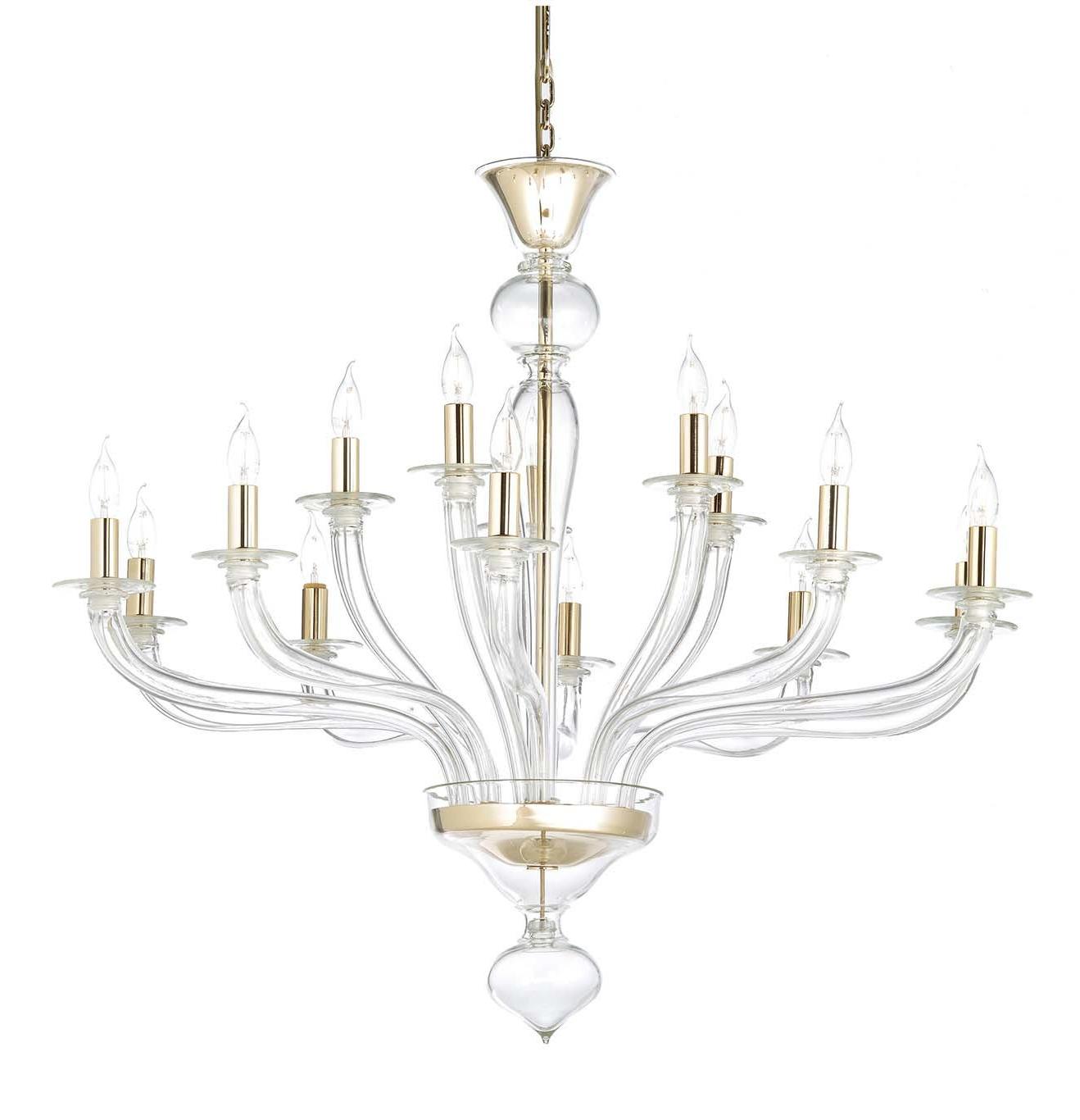 Lampadario Murano in Vetro Trasparente con Finitura Oro 24K