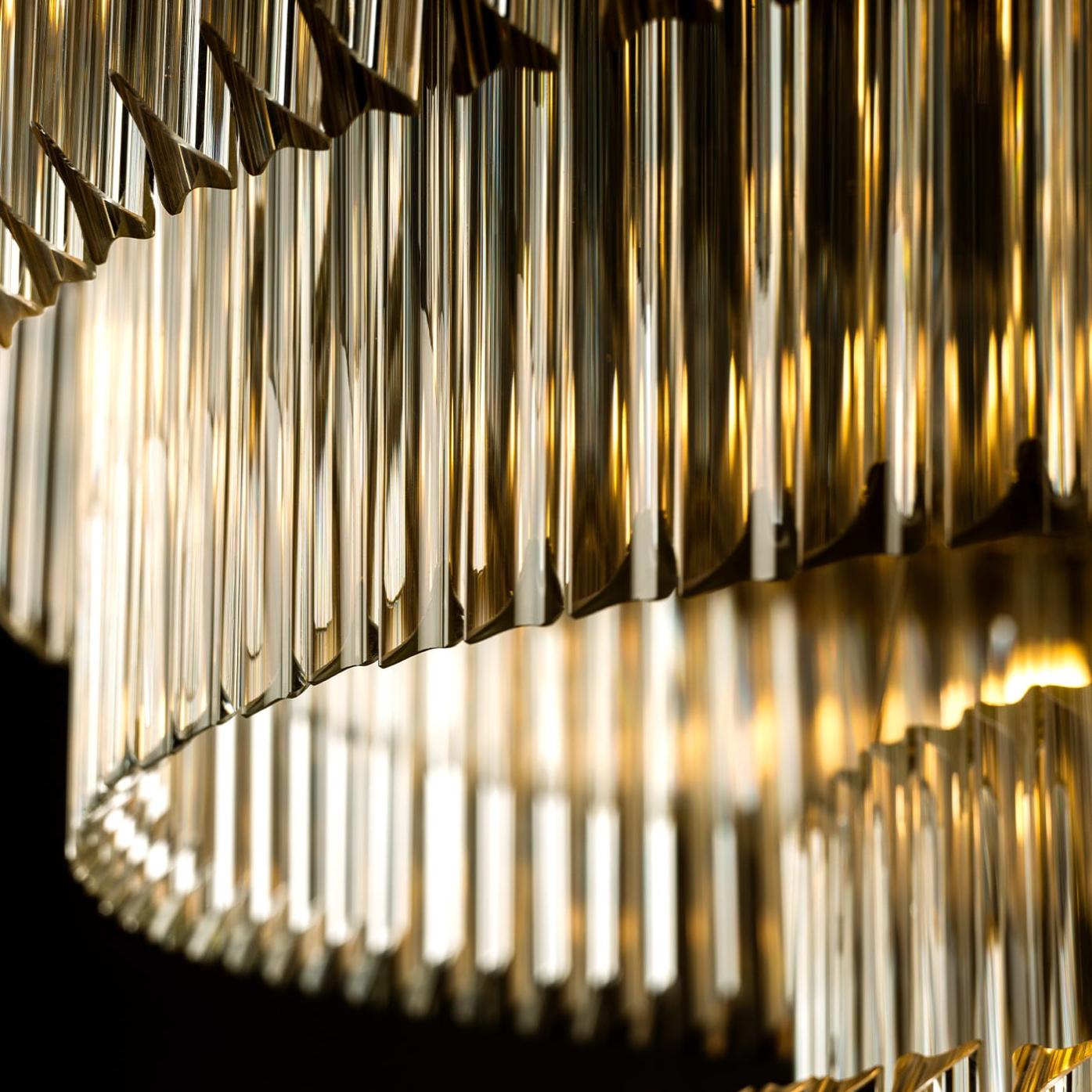 Lampadario Rotondo in Nichel Lucido con Vetro Triedro