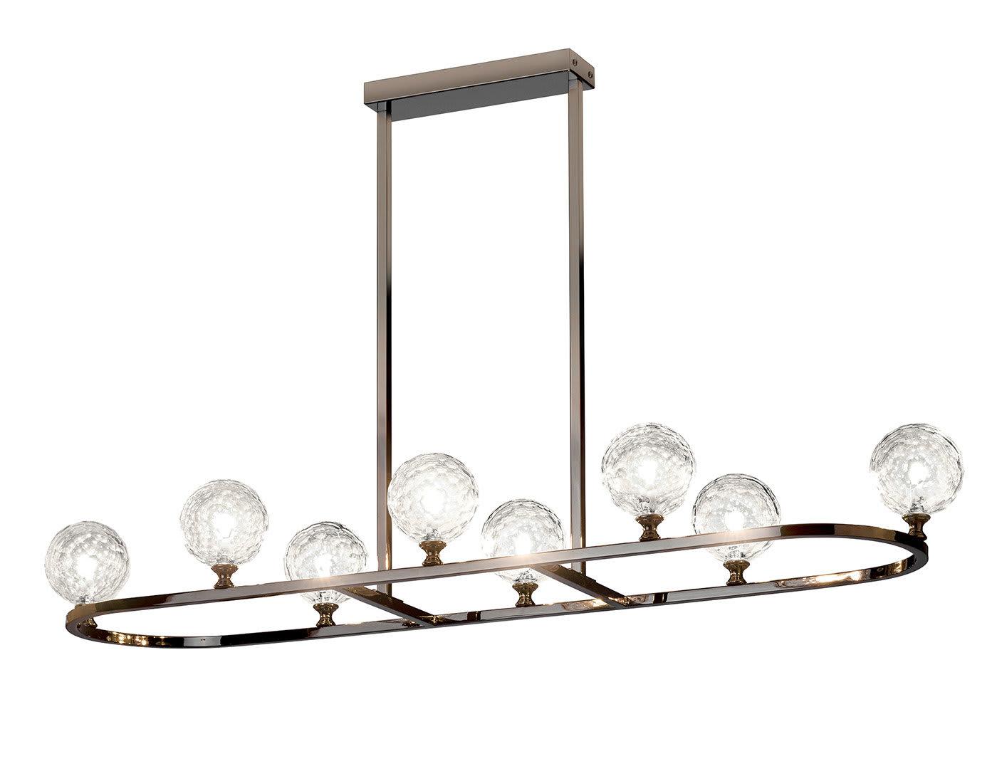 Lampadario in Nichel Nero con Sfere in Pyrex Ambra