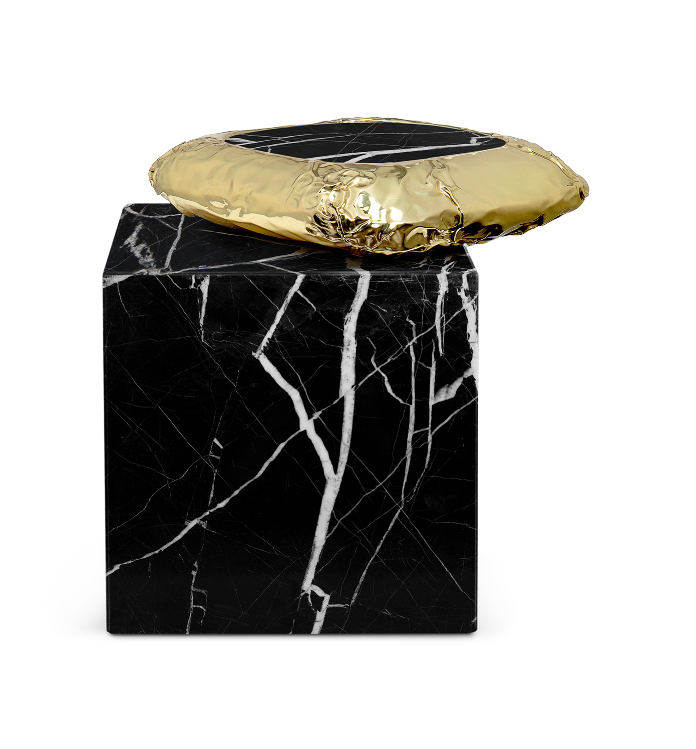 Tavolino Laterale in Marmo Nero Marquina Megalith