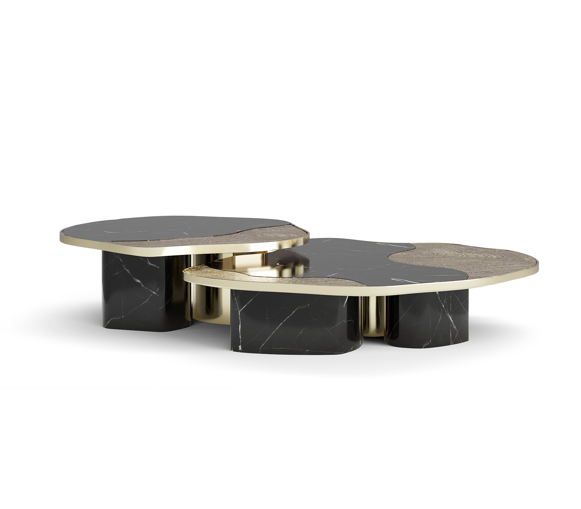 Set Tavoli Athena in Marmo Nero e Oro