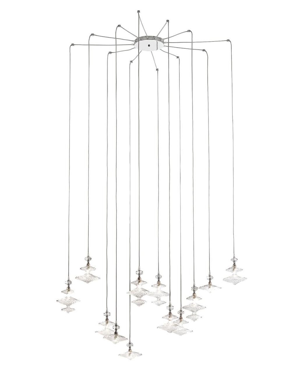 Lampadario Contemporaneo Regolabile con Elementi in Vetro