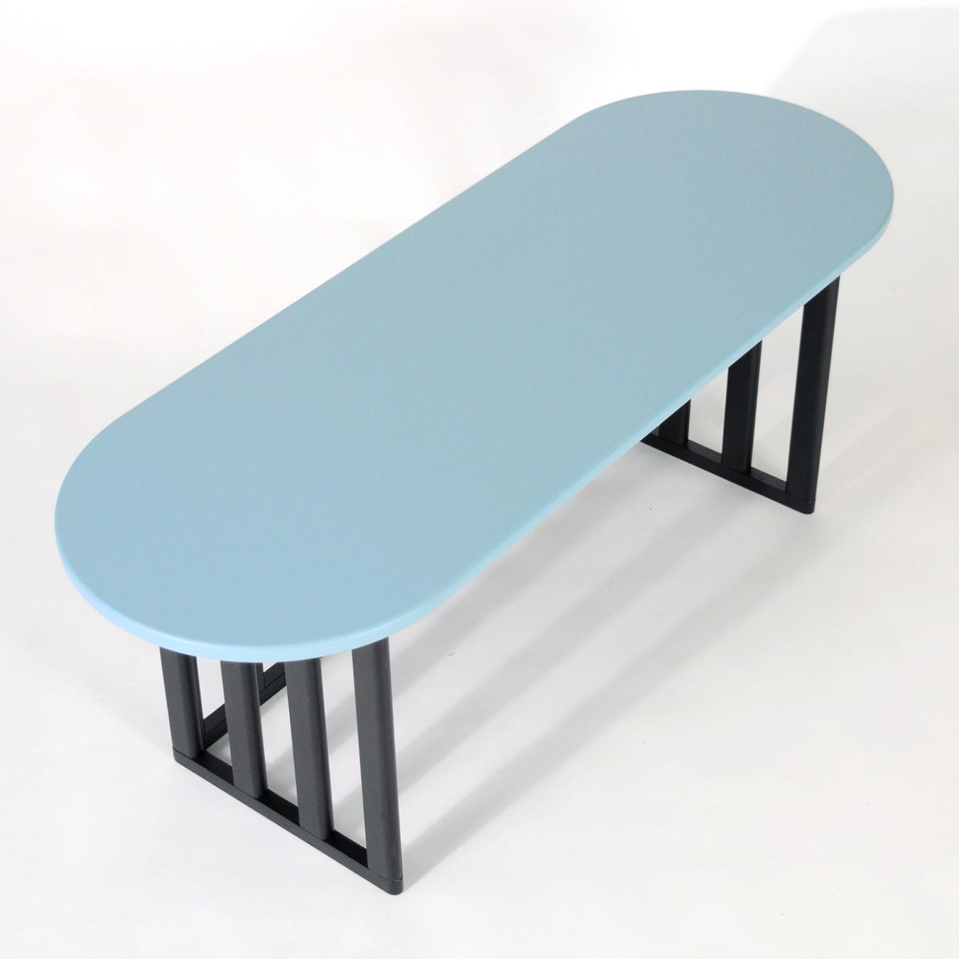 Tavolino Laterale Ovale Azzurro in Legno