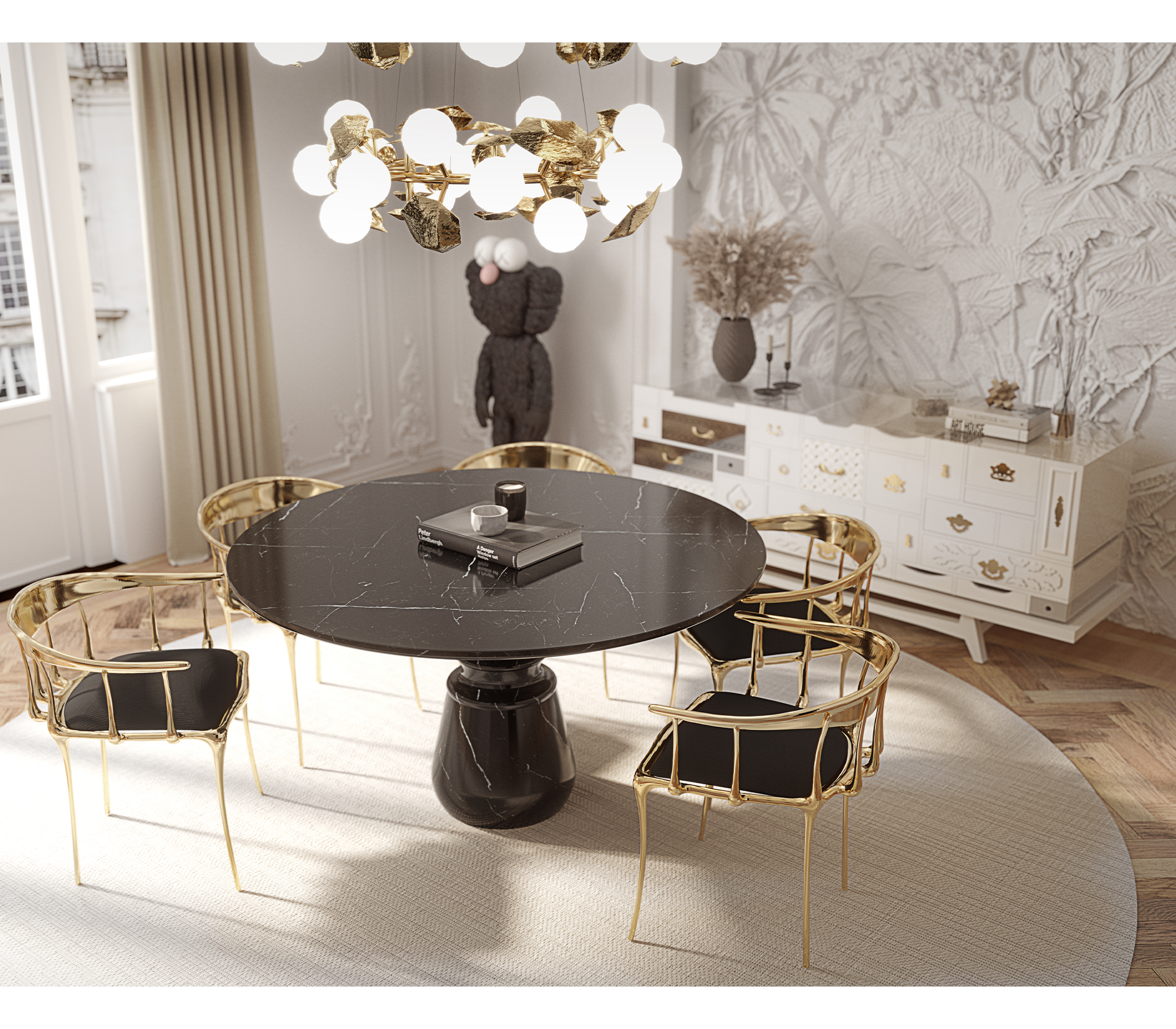 Tavolo Rotondo in Marmo Nero Marquina Obsidian