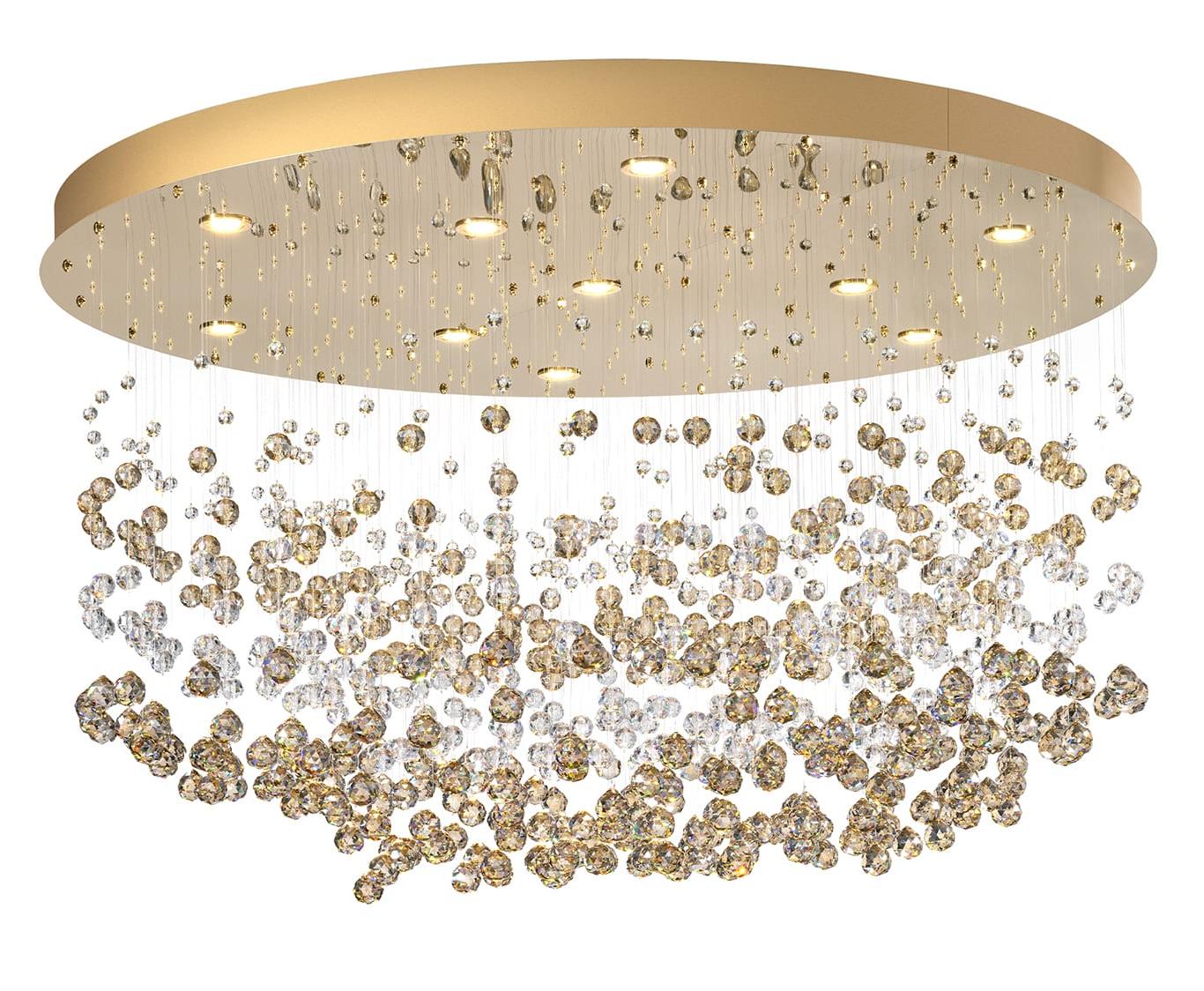 Lampadario Elegante in Oro Chiaro con Sfere in Cristallo