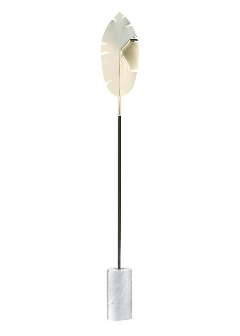Lampada da Terra con Foglie Oro e Base in Marmo di Carrara