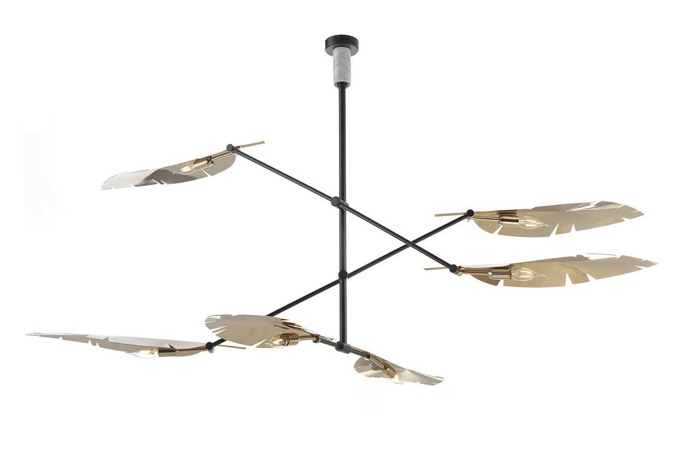 Lampadario con Foglie Nero e Oro con Marmo di Carrara