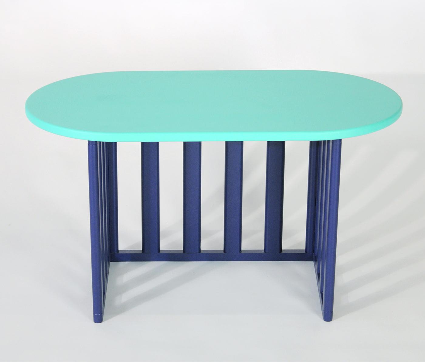 Tavolino Laterale Ovale Blu in Legno