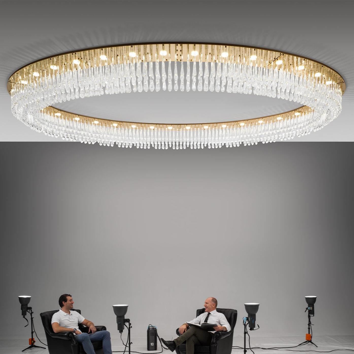 Lampadario Ovale con Gocce in Vetro di Murano