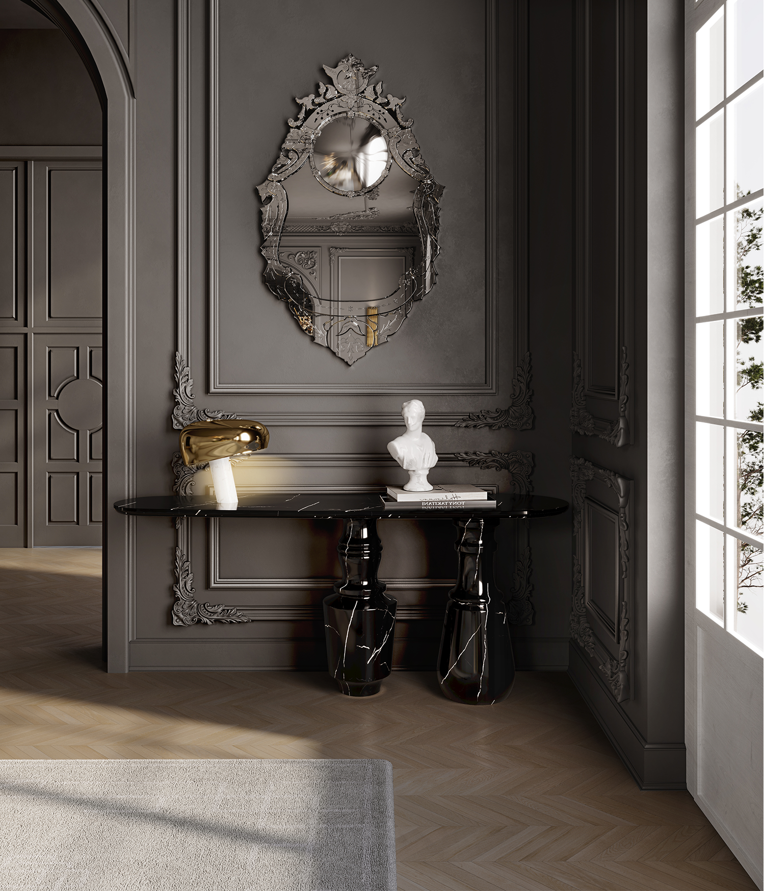 Consolle in Marmo Nero Marquina Obsidian