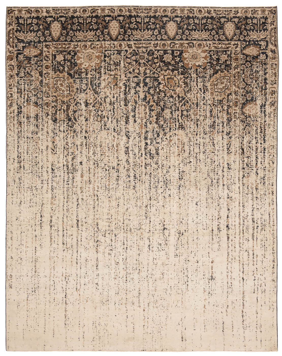 Tappeto Tabriz Vendetta Nero Beige Seta