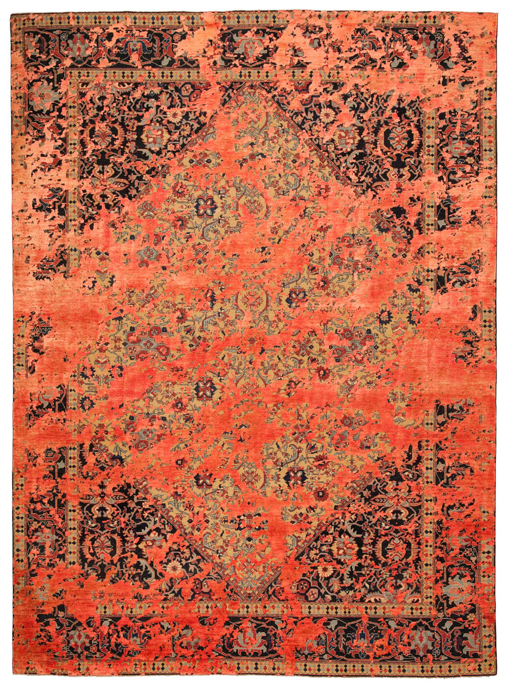 Tappeto Serapi Queensbury Double Sky Bianco Neon Arancio Seta | Misura: 250 x 300 cm