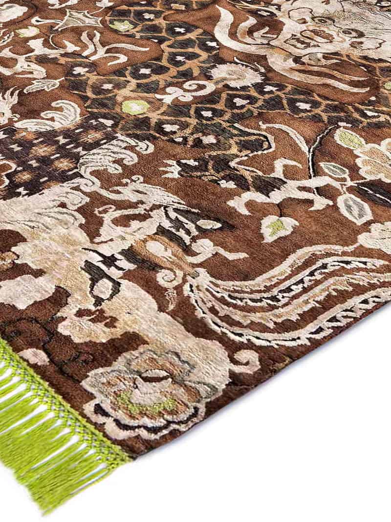 Tappeto Annodato Dragon Verde/Beige