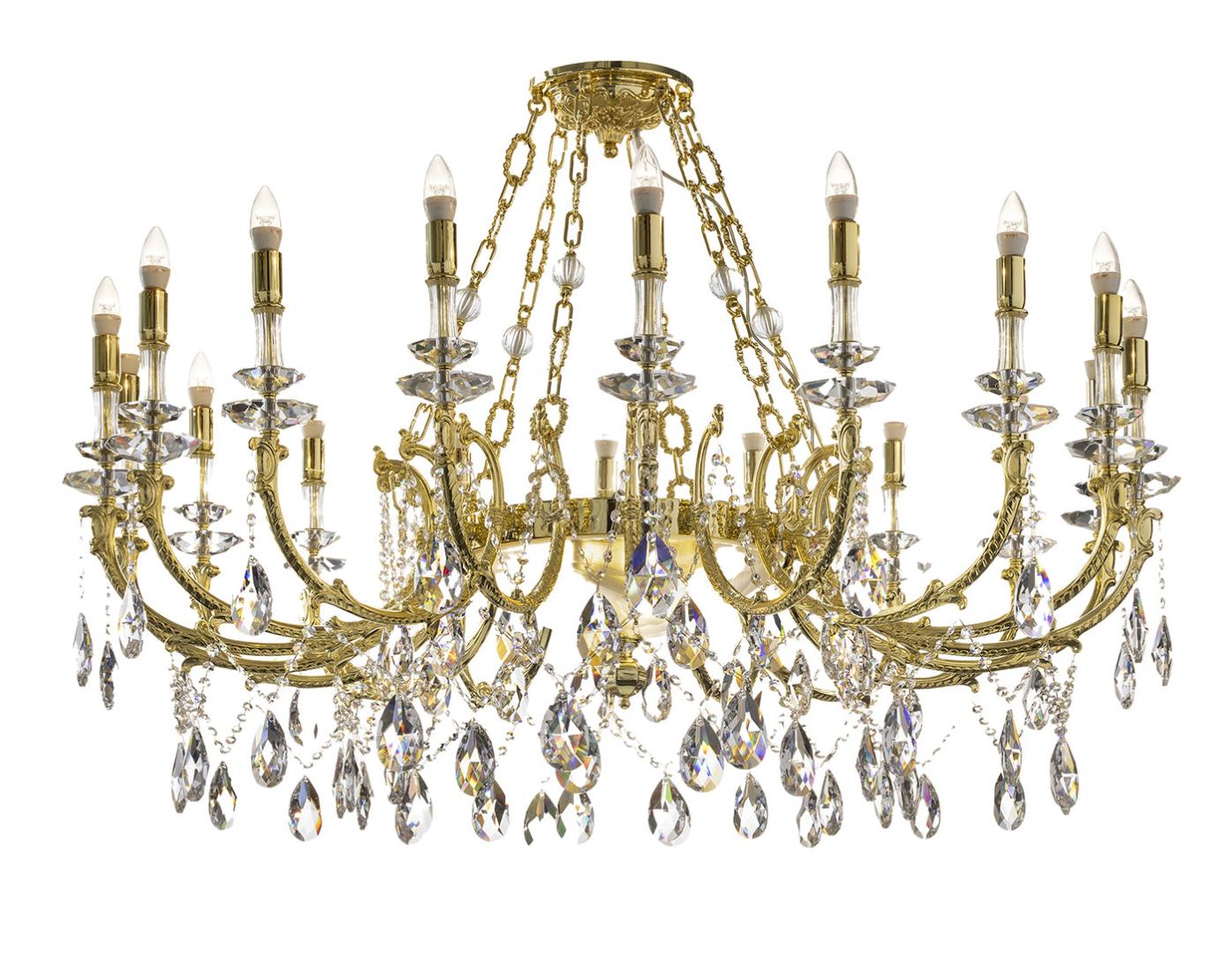 Lampadario Classico in Cristallo con Finitura Oro