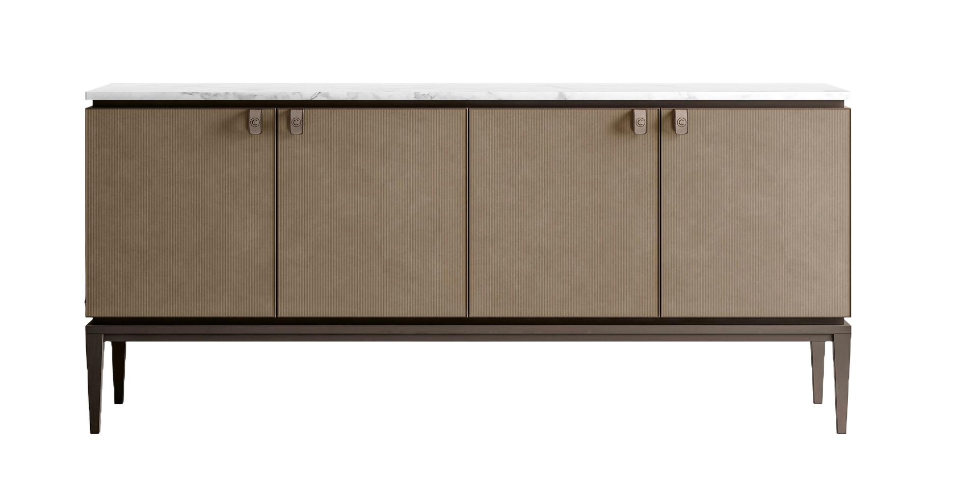 Credenza con Piano in Marmo e Ante in Pelle