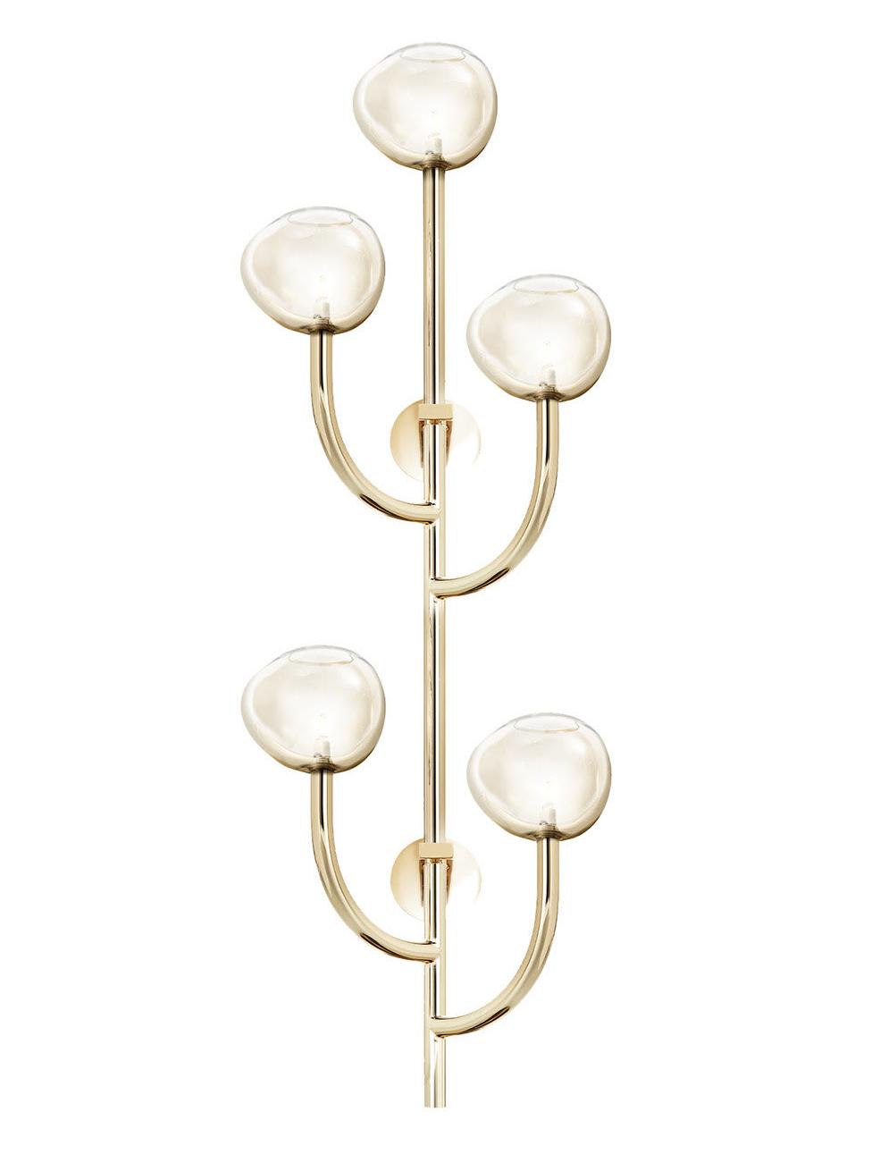 Applique a Sfera in Vetro Pyrex Ambra con Finitura Oro Soft
