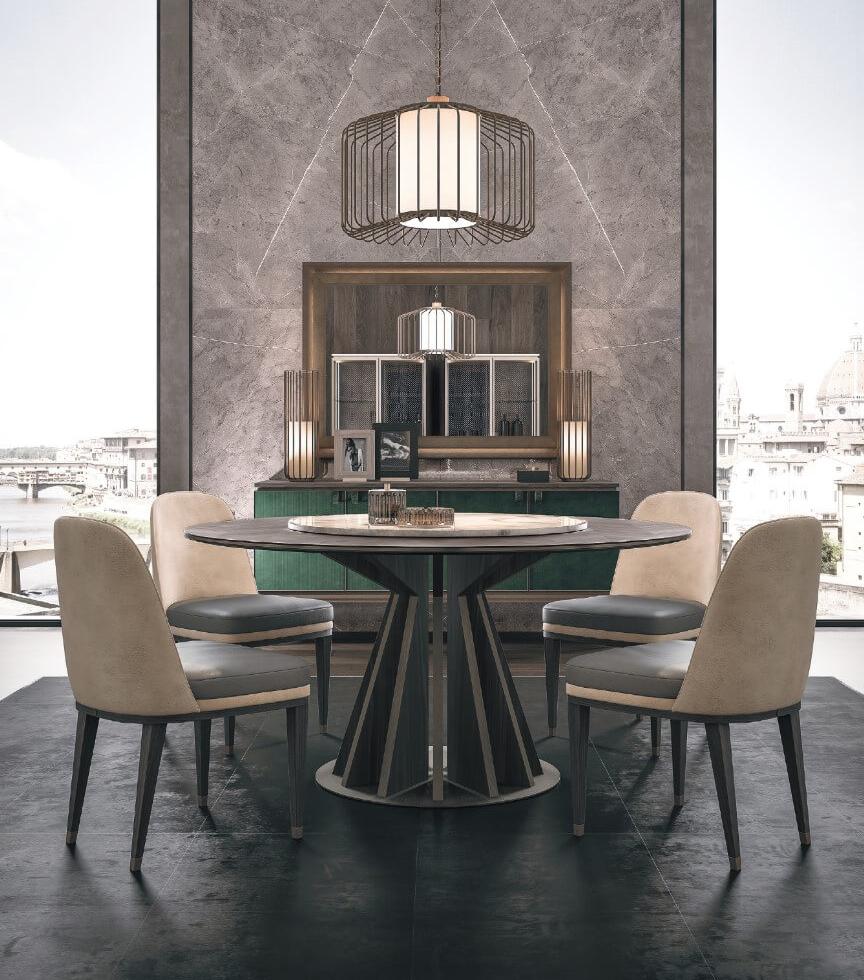 Tavolo Rotondo in Marmo e Legno | Configurazione: Senza vassoio girevole | Dimensioni: Ø 180 cm