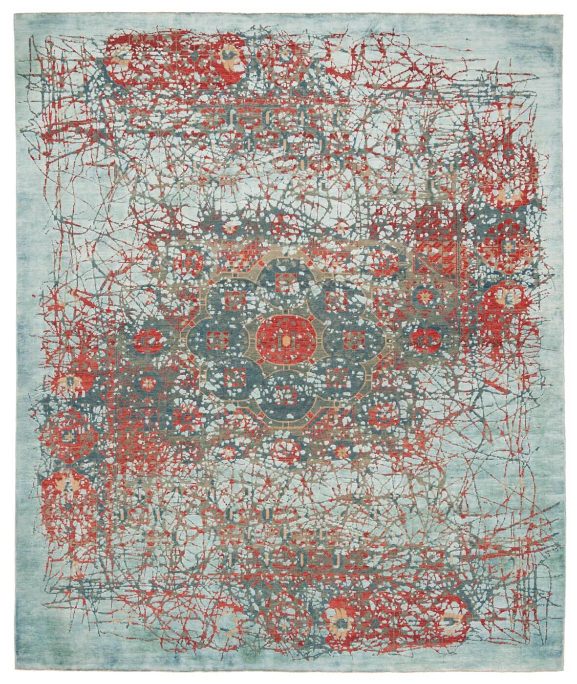 Tappeto Mamluk Kensington Pleasure Rosso Blu Seta