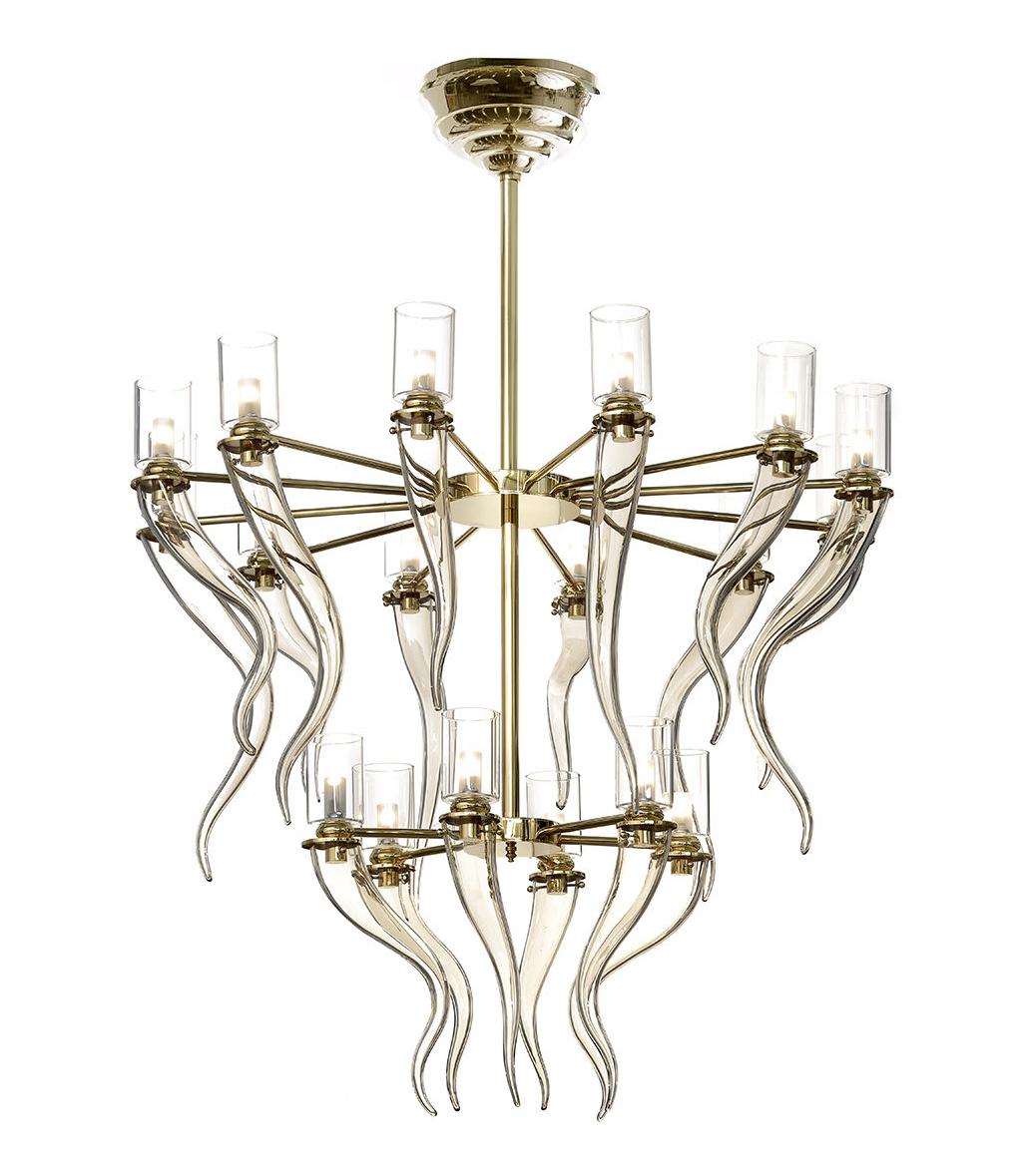 Lampadario Murano Horn in Oro Soft