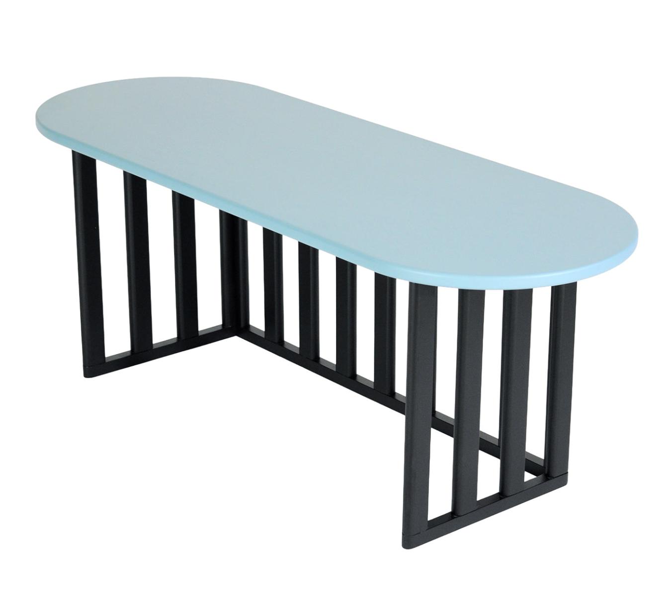 Tavolino Laterale Ovale Azzurro in Legno