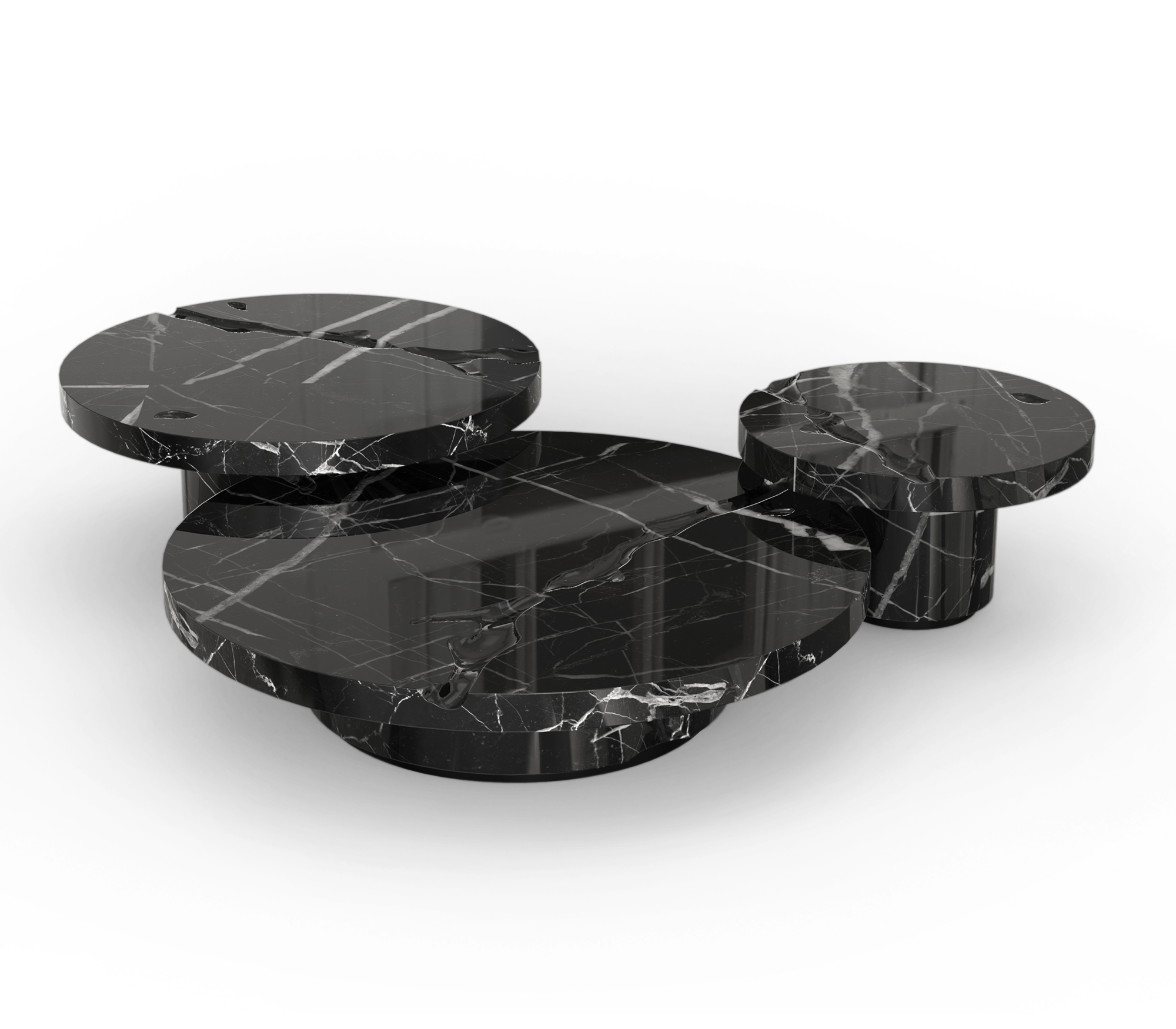 Set Tavolini Centrali in Marmo Nero Marquina Dominion (3 Pezzi)