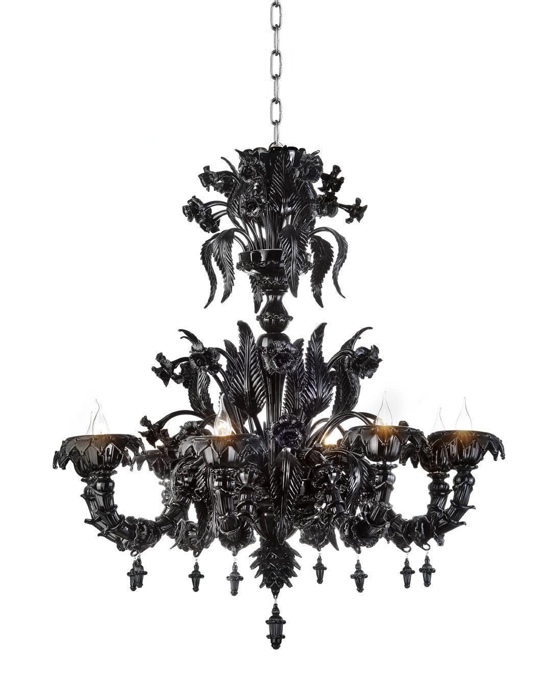 Lampadario Murano Rezzonico Nero a 8 Luci