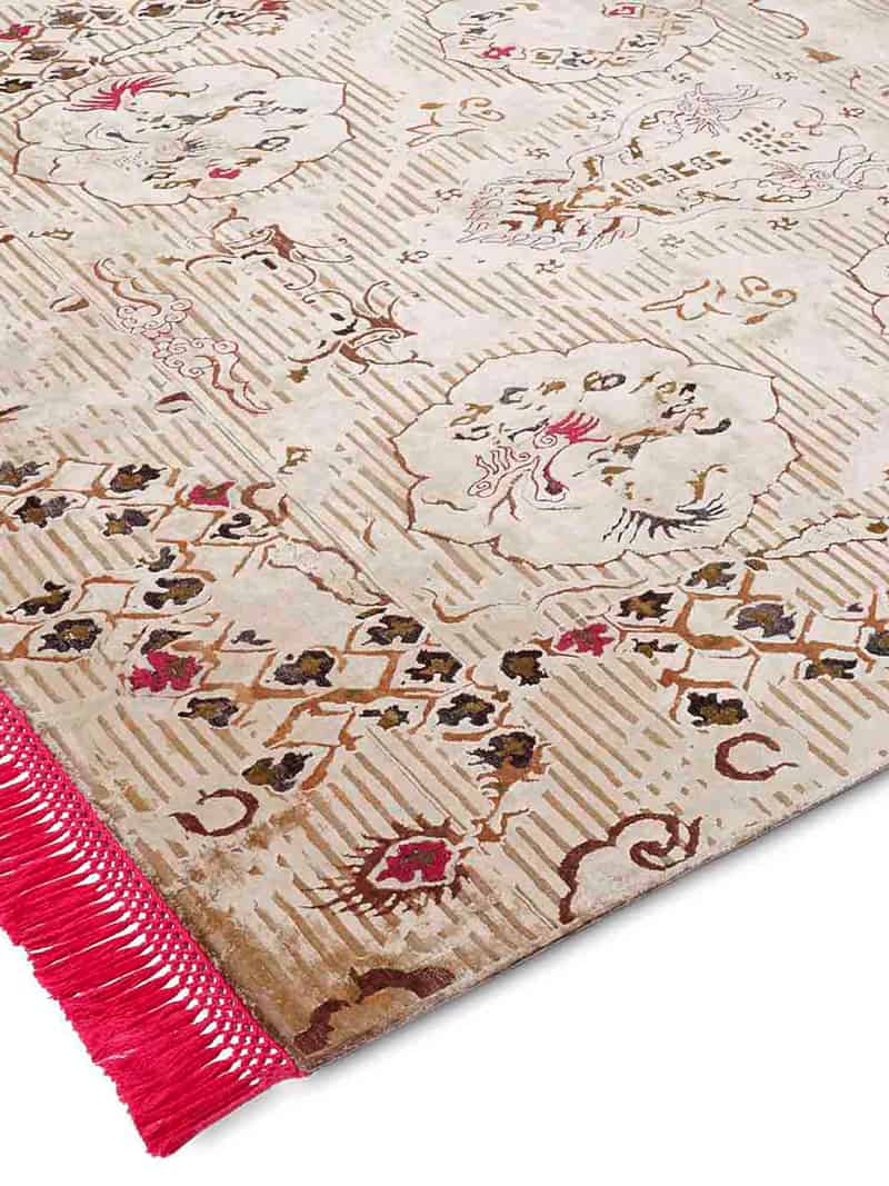 Tappeto Annodato Dragon Rosa/Beige