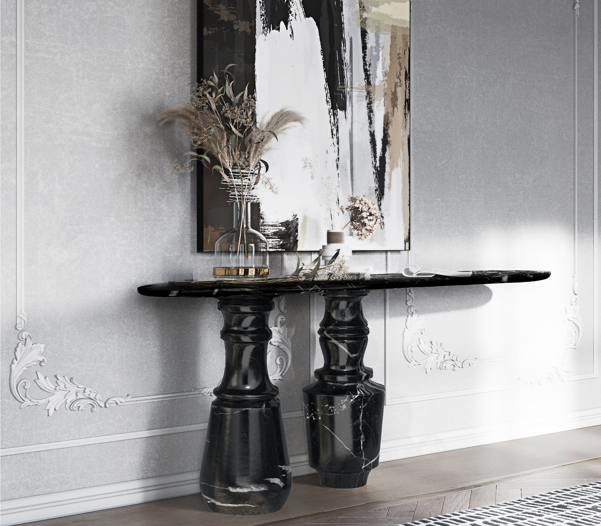 Consolle in Marmo Nero Marquina Obsidian