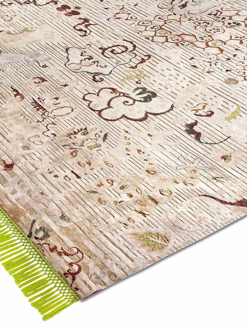 Tappeto Annodato Dragon Verde/Beige