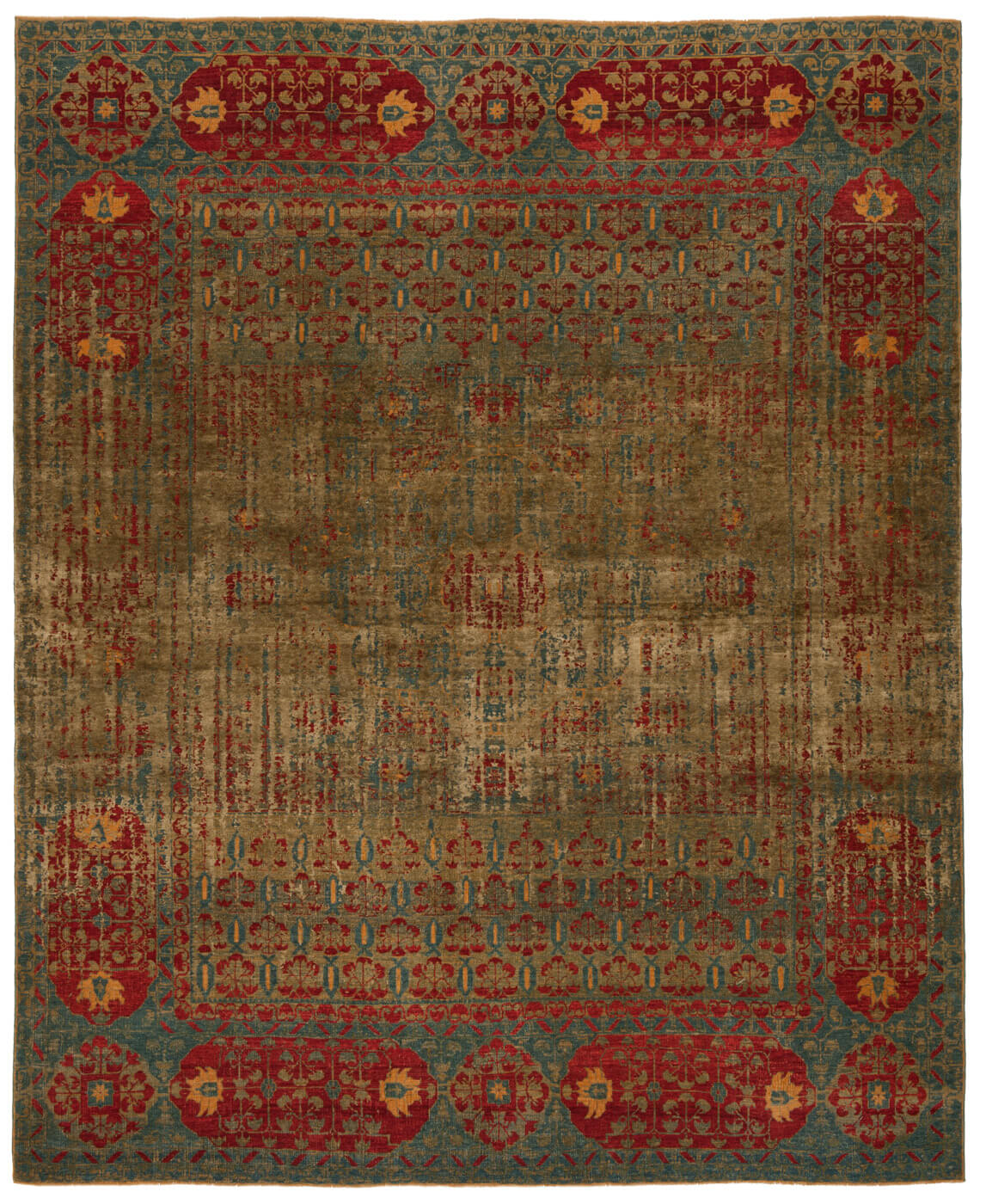 Tappeto Mamluk Kensington Double Vendetta Blu Mehndi Seta