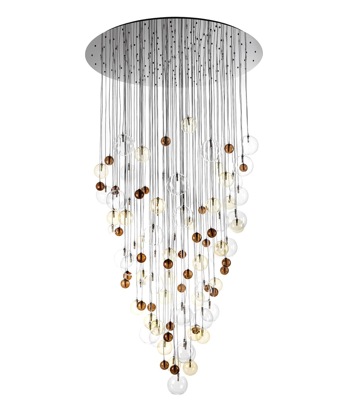 Lampadario a Cascata con Sfere in Vetro Multicolore
