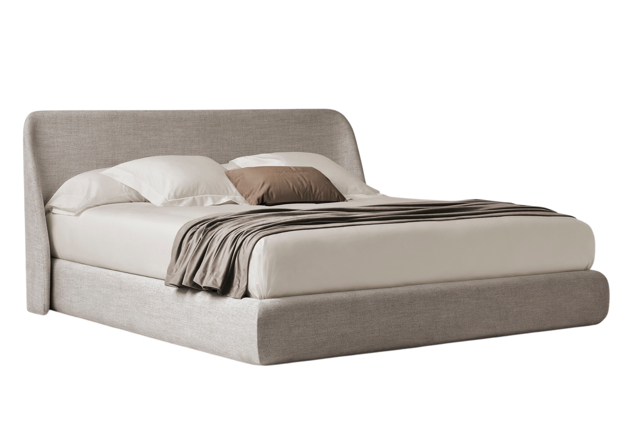 Letto imbottito in tessuto beige Atlas