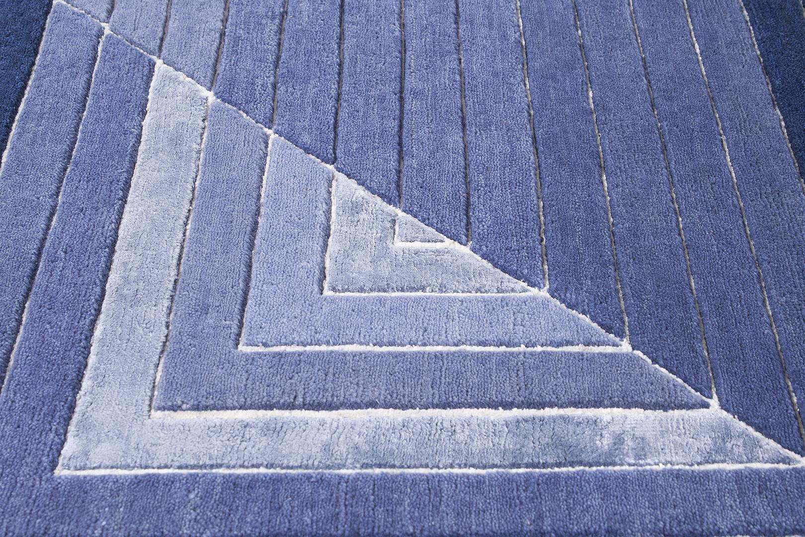 Tappeto Geometrico Blu Lana Viscosa