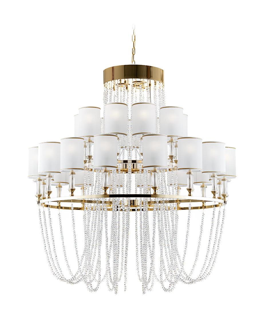 Lampadario in Cristallo con Finitura Oro Lucido