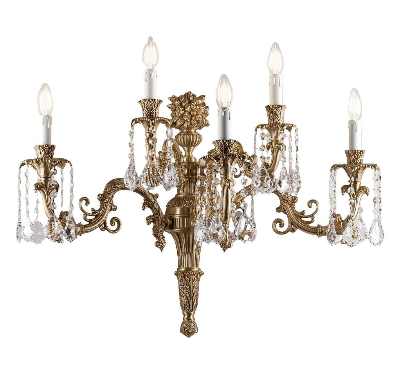 Applique in Stile Barocco in Ottone con Pendenti in Cristallo