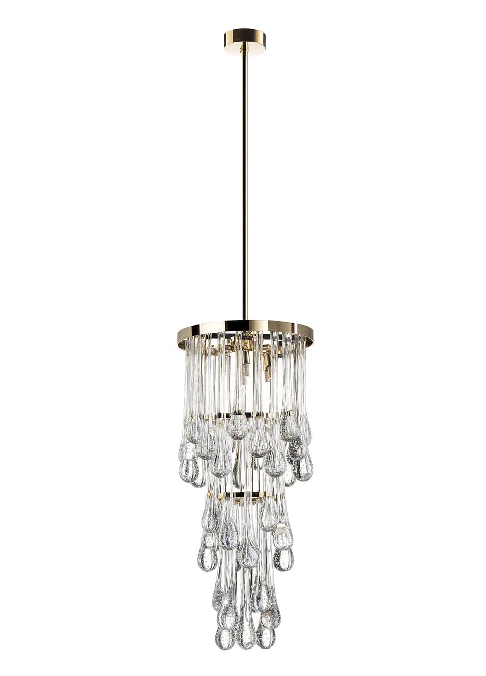 Lampadario Murano Moderno a Gocce con Finitura Oro Soft