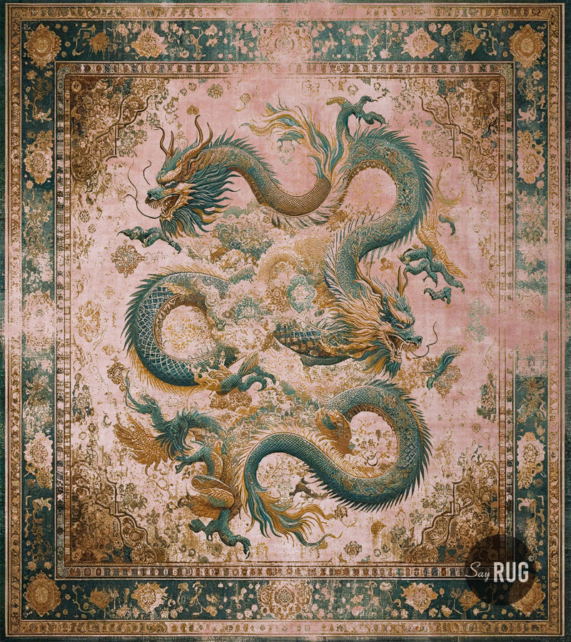 Tappeto Drago Verde/Rosa