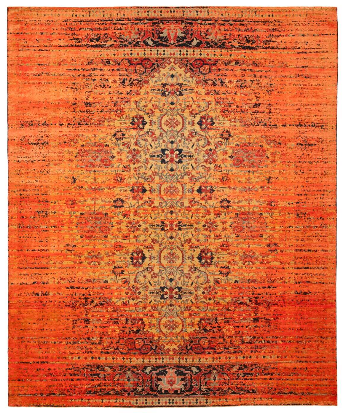 Tappeto Serapi Queensbury Stomped Giallo Neon Arancio Seta