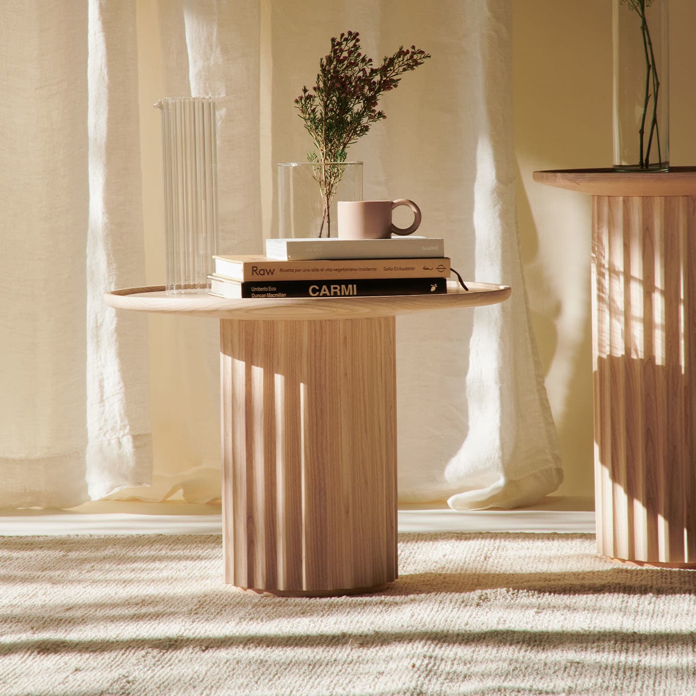 Tavolino da Caffè Frassino Naturale Capitello | Dimensioni: Ø 55 cm
