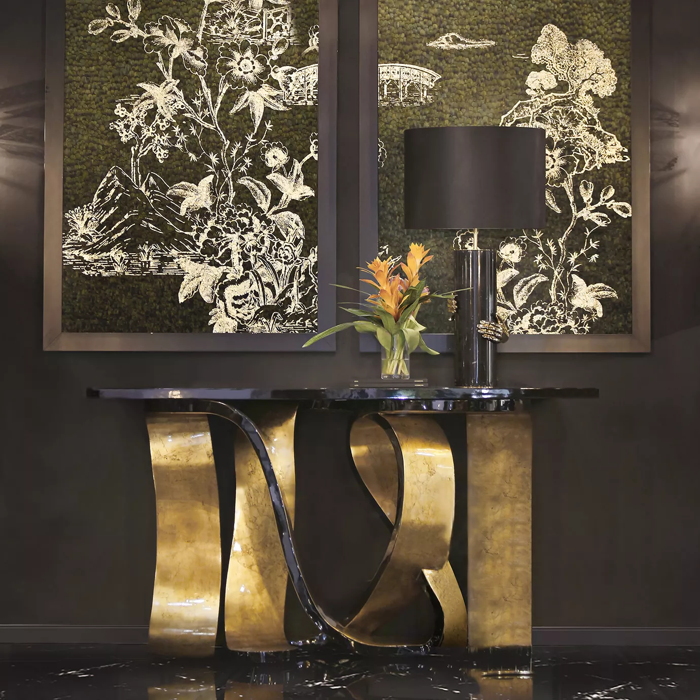 Ribbon Console Foglia Oro